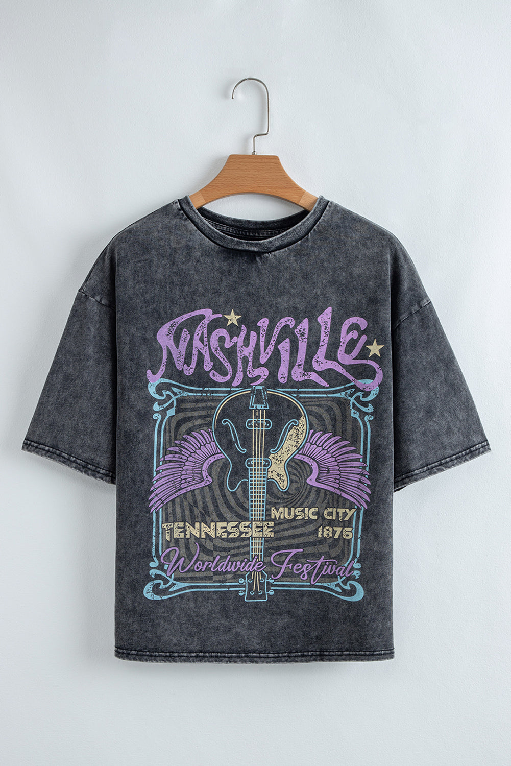 Black Nashville Tennessee Graphic Mineral Washed Vintage Tee