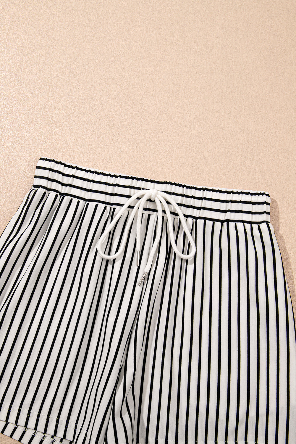 Black Stripe V Neck Tee and Casual Short Set